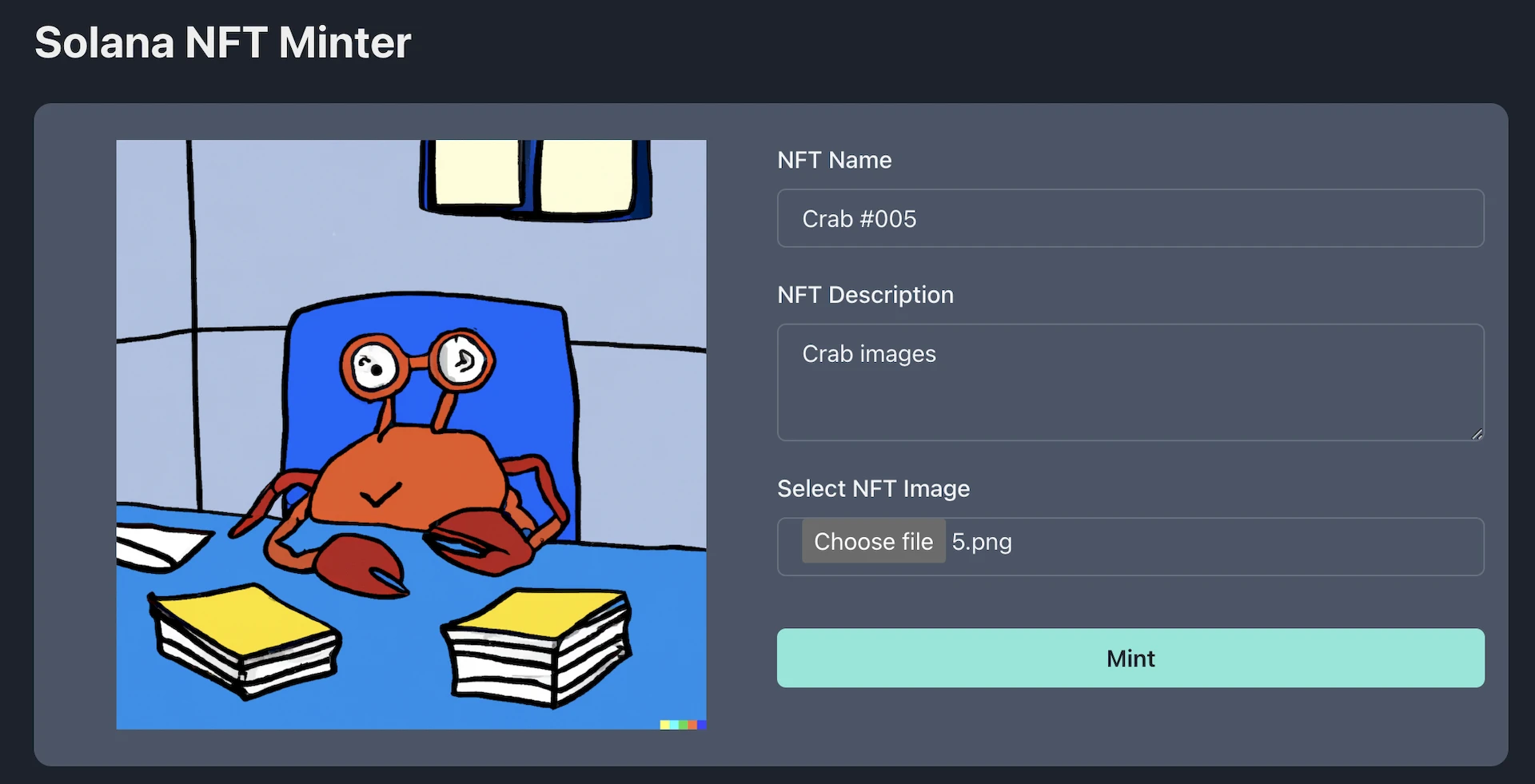 Solana NFT Minter Form